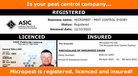 Micropest Pest Control Sydney. Registered Licensed Insured